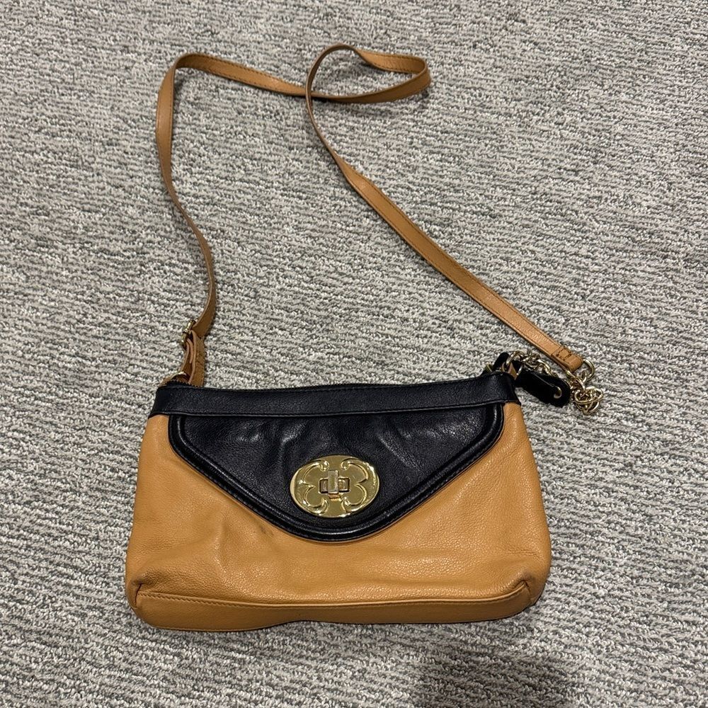 Emma Fox Elegant Black and Tan Crossbody Bag